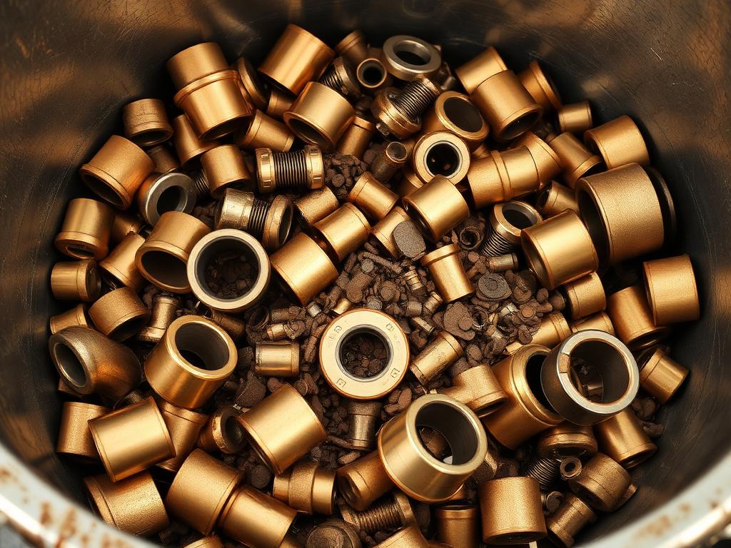 Bronzová ložisková pouzdra a špony v kontejneru